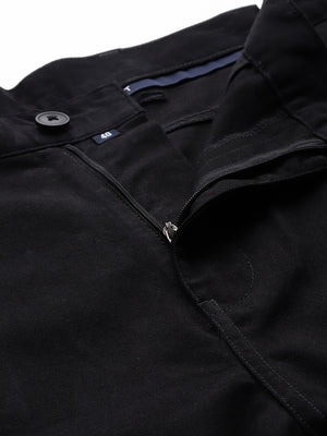 Black Plus Size Solid Mid Rise Regular Fit Cotton Chino Shorts For men