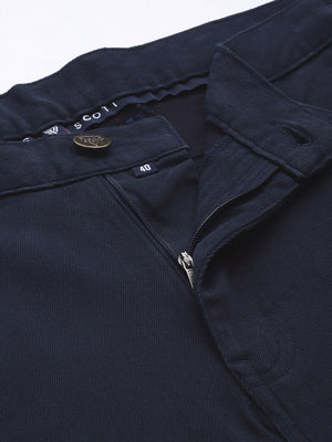 Navy Blue Plus Size Smart Easy Wash Pure Cotton Chinos Trouser For Men
