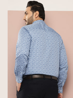 Thomas Scott Men Blue Plus Size Regular Fit Long Sleeves Abstract Printed Formal Shirt