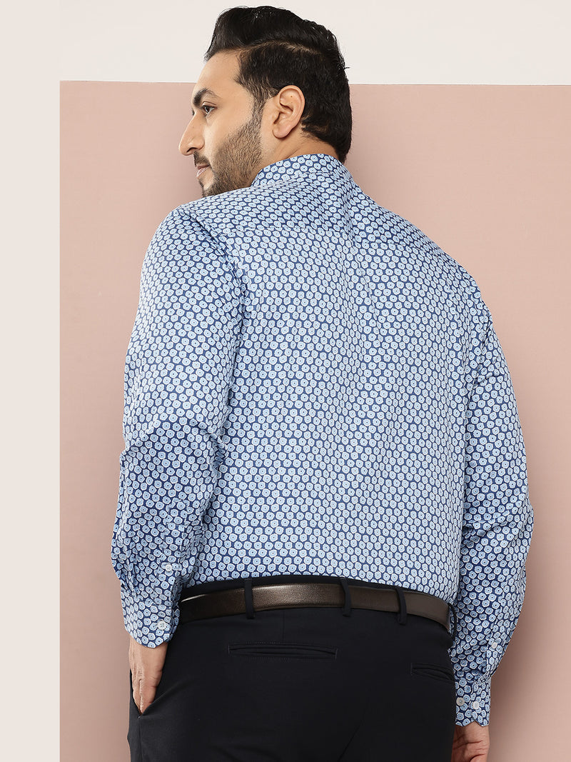Thomas Scott Men Blue Plus Size Regular Fit Long Sleeves Abstract Printed Formal Shirt