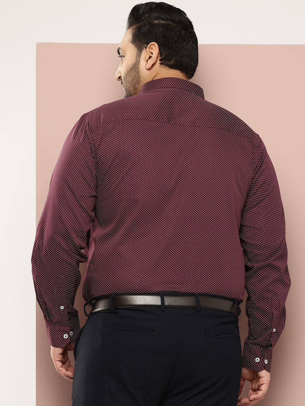 Thomas Scott Men Maroon Plus Size Regular Fit Long Sleeves Micro Ditsy Printed Formal Shirt