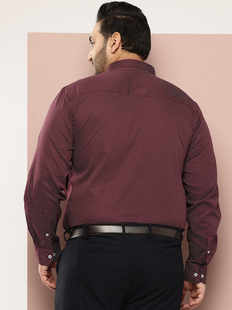 Thomas Scott Men Maroon Plus Size Regular Fit Long Sleeves Micro Ditsy Printed Formal Shirt