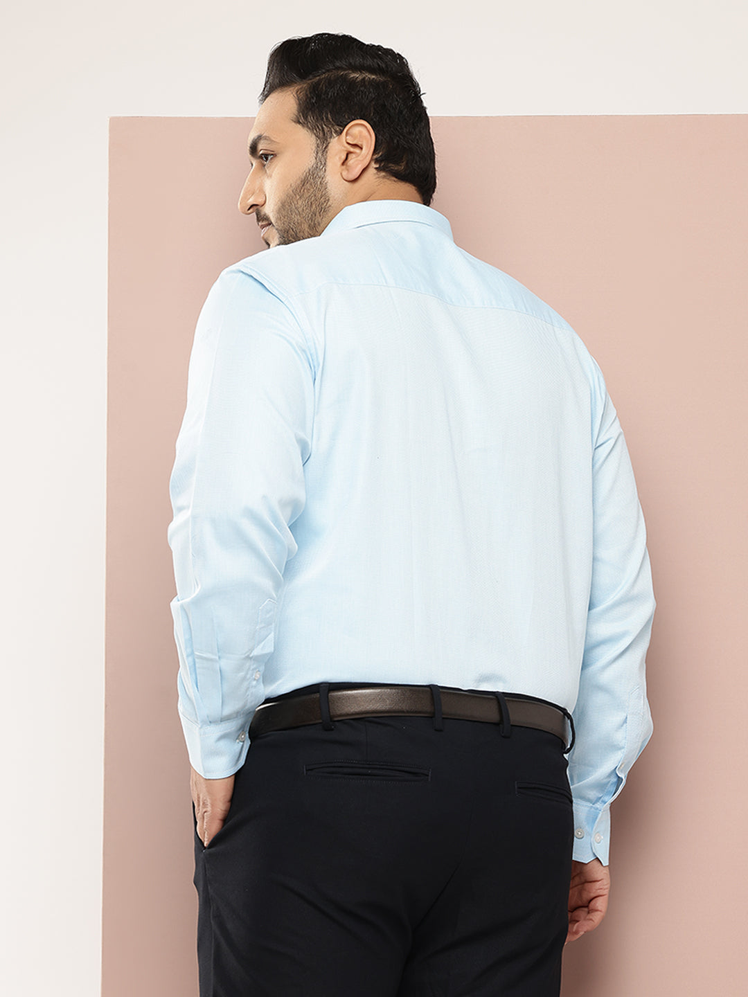 Thomas Scott Men Light Blue Plus Size Regular Fit Long Sleeves Micro Ditsy Printed Formal Shirt