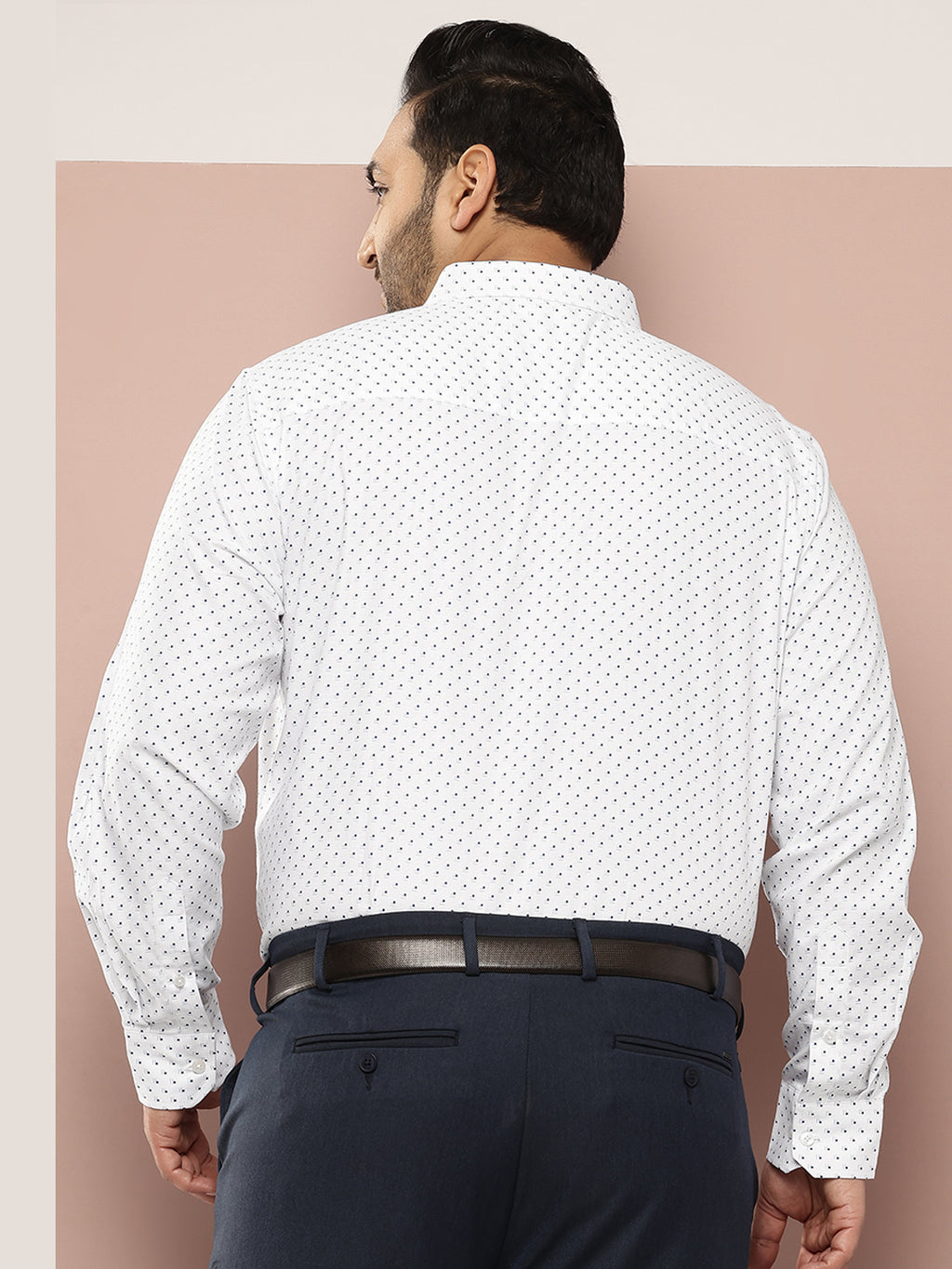 Thomas Scott Men White Plus Size Regular Fit Long Sleeves Polka Dots Printed Formal Shirt