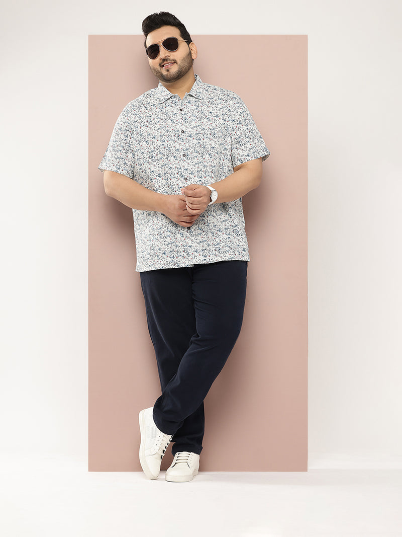 Thomas Scott Men White Plus Size Regular Fit Short Sleeves Ethnic Motifs Printed Casual Shirt