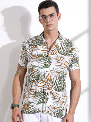 Thomas Scott Men MediumBlue Regular Fit Short Sleeves Floral Printed Casual Shirt