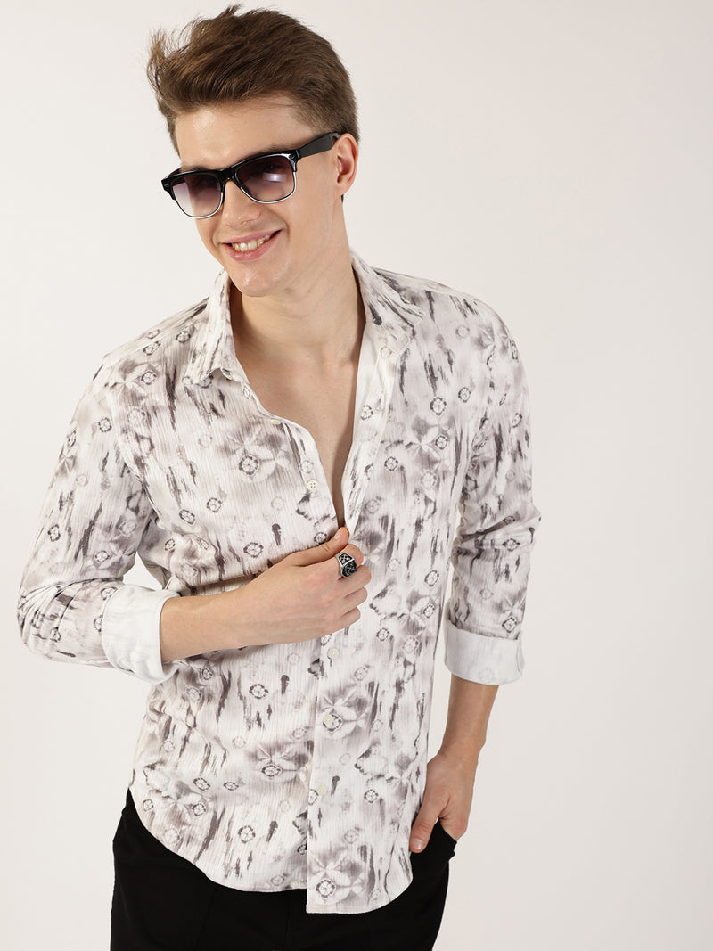 Thomas Scott Men Brown Premium Abstract Printed Casual Shirt