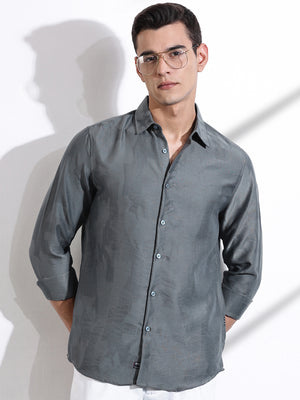 Thomas Scott Men Grey Slim Fit Long Sleeves Solid Self Design Casual Shirt