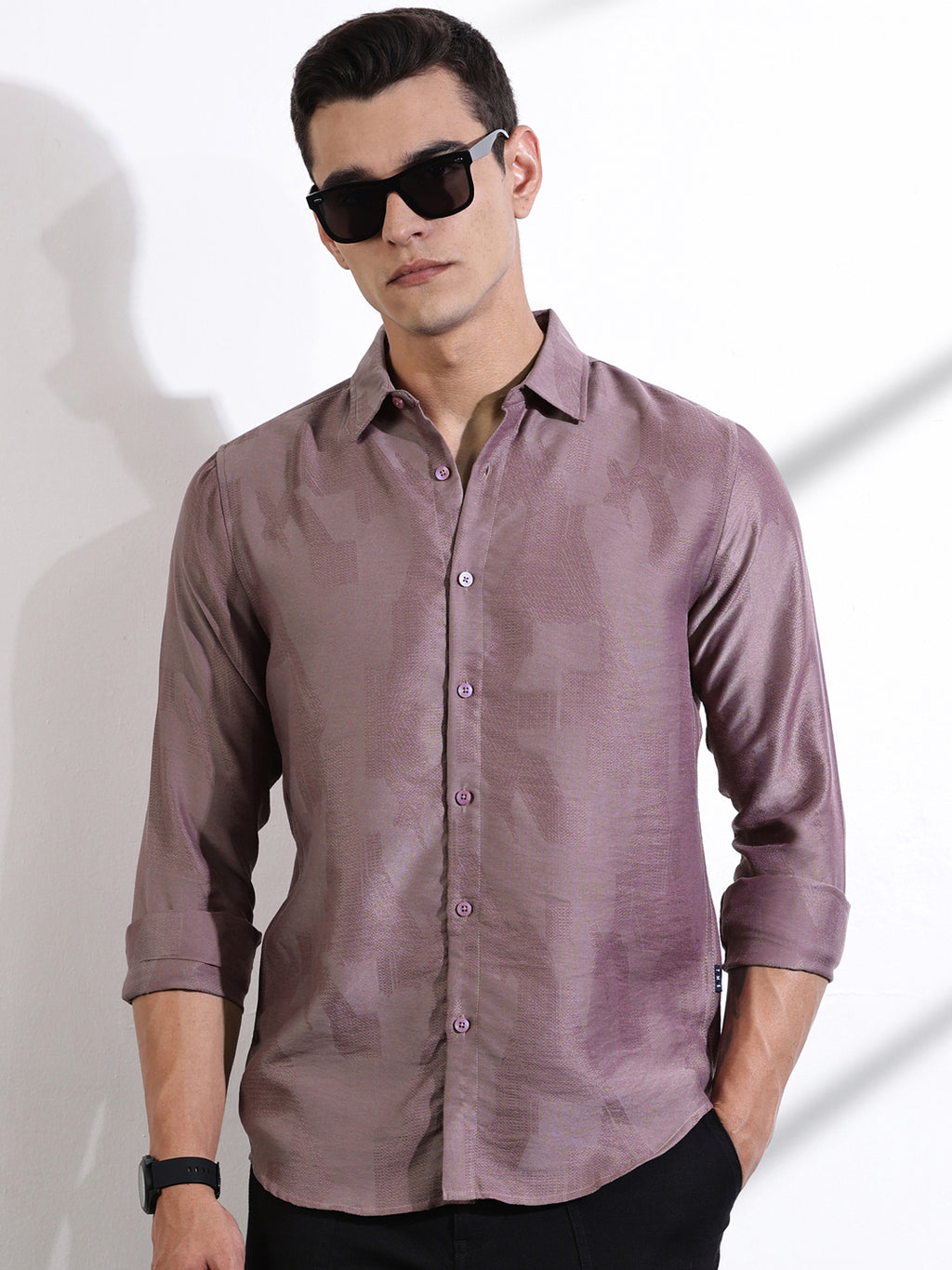 Thomas Scott Men Pink Slim Fit Long Sleeves Solid Self Design Casual Shirt