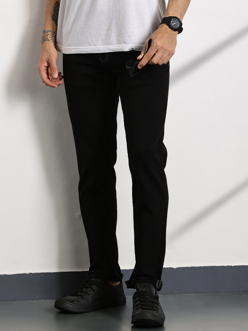 Thomas Scott Men Black Slim Fit Mid-Rise Clean Look Non stretchable Jeans