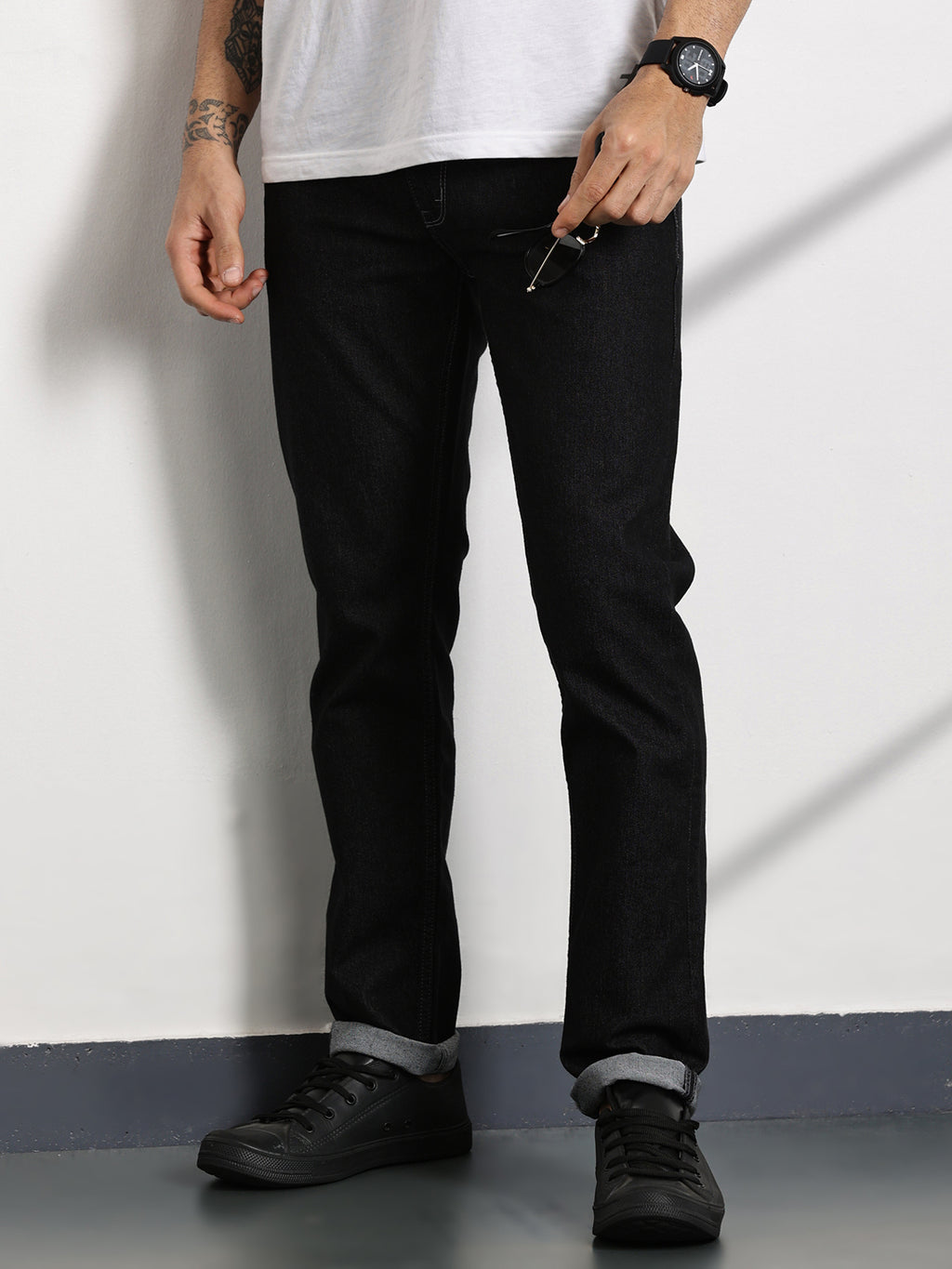 Thomas Scott Men DarkGrey Slim Fit Mid-Rise Clean Look Non stretchable Jeans