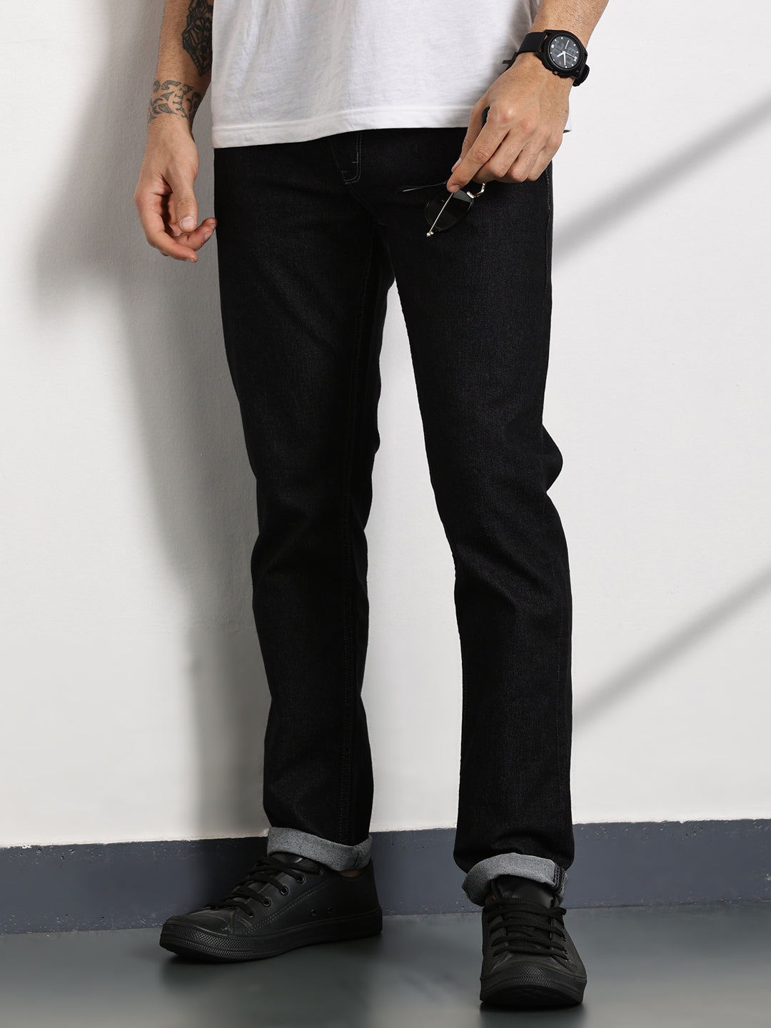 Thomas Scott Men DarkGrey Slim Fit Mid-Rise Clean Look Non stretchable Jeans