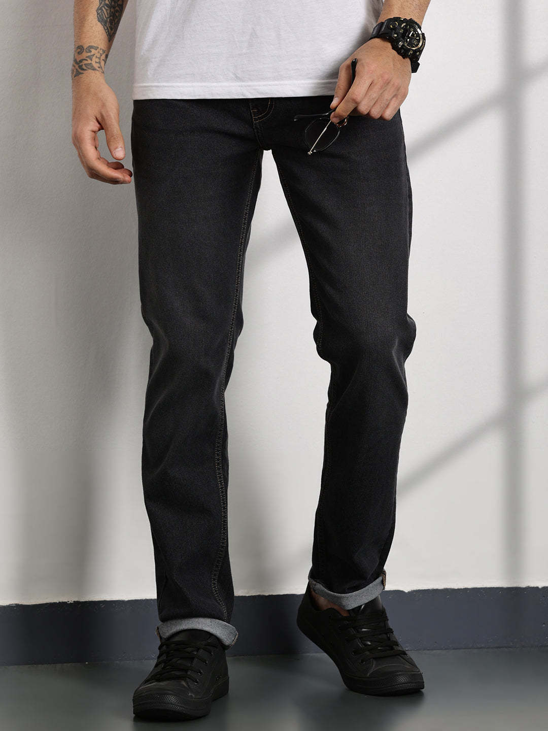 DarkGrey Slim Fit Mid-Rise Clean Look Non stretchable Jeans