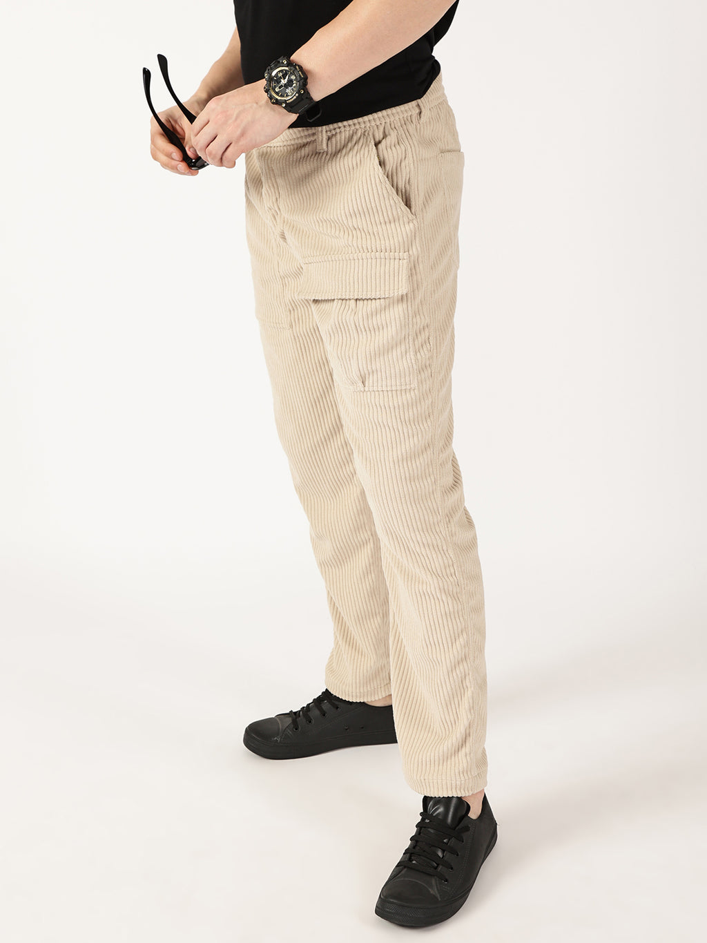 Thomas Scott Men Fawn Smart Straight Fit Corduroy Cargo Trouser