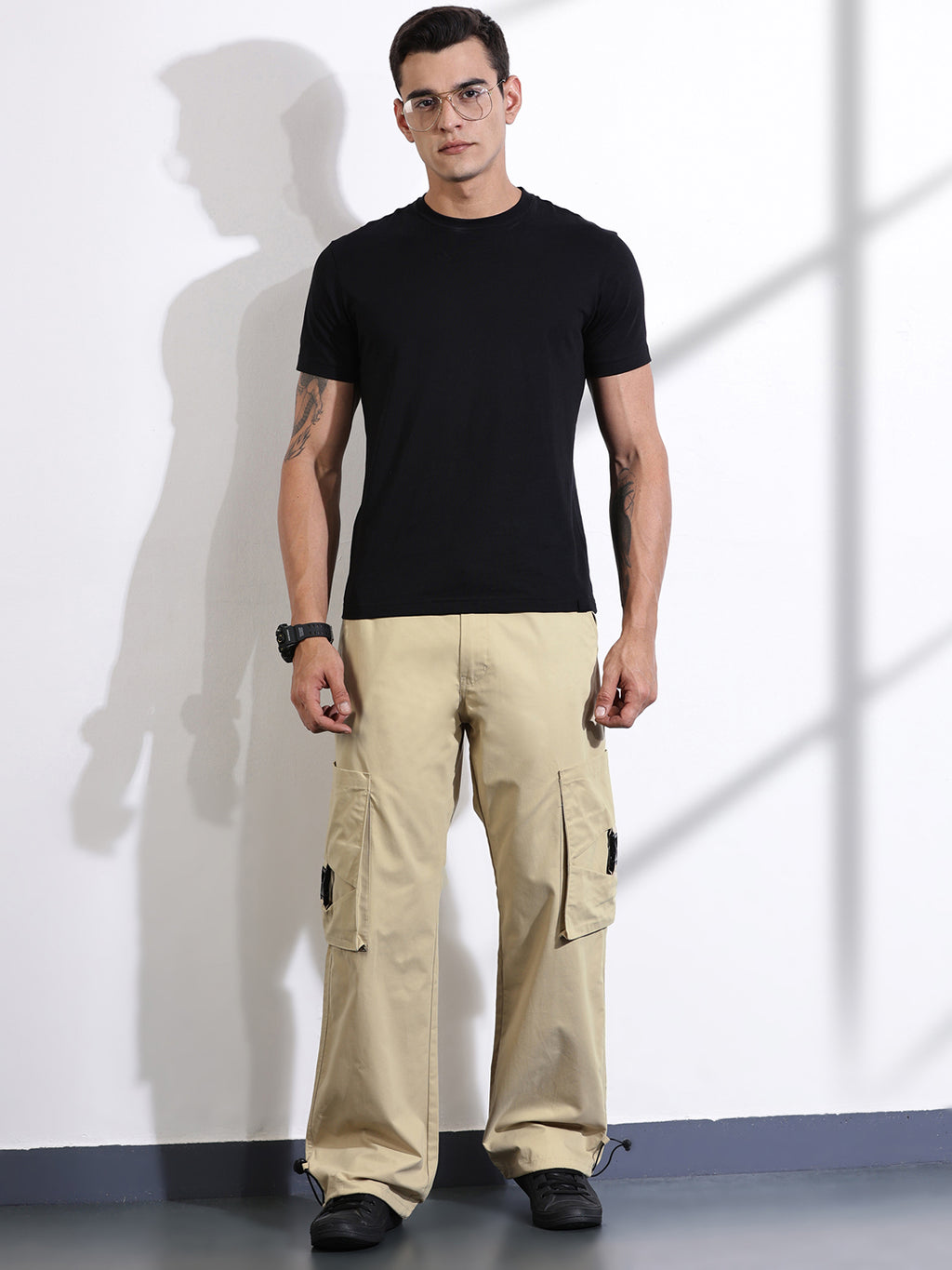 Thomas Scott Men Khaki Cotton Mid-Rise Original Cargo Trouser