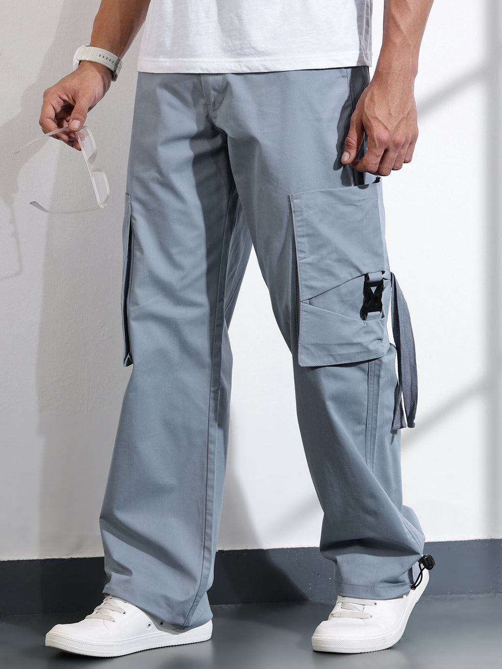 Thomas Scott Men Mid Blue Cotton Mid-Rise Original Cargo Trouser