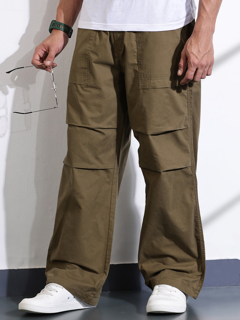 Thomas Scott Men Brown Cotton Mid-Rise Smart Cargo Trouser