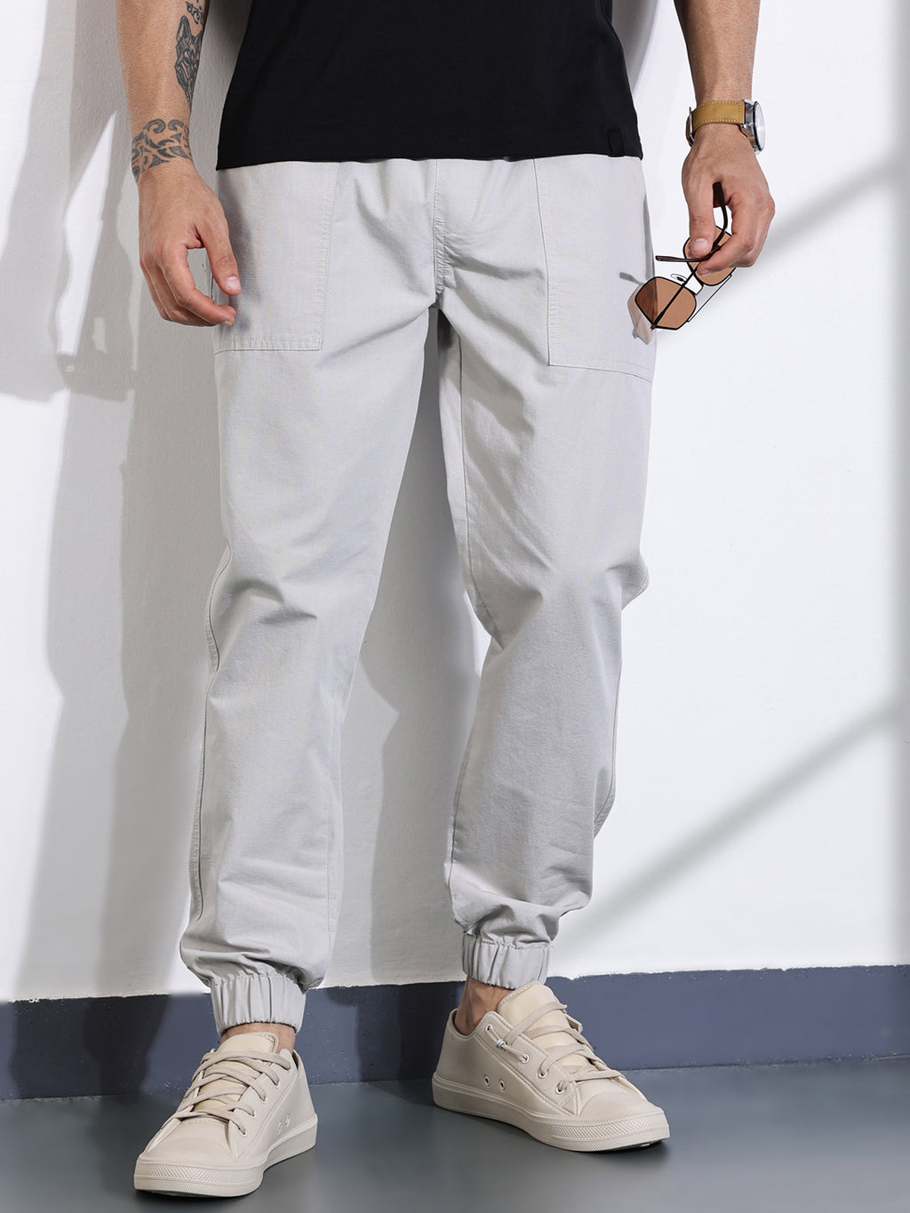 Thomas Scott Men Grey Classic Slim Fit Joggers Trouser