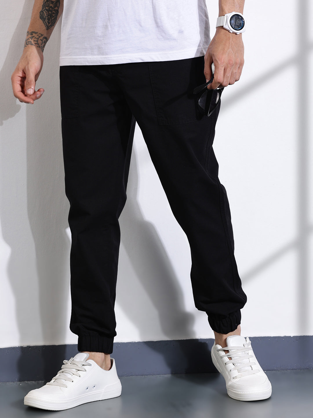 Thomas Scott Men Black Classic Slim Fit Joggers Trouser