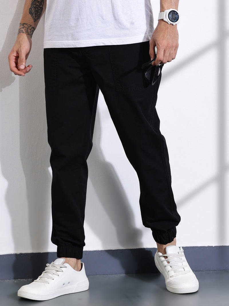 Thomas Scott Men Black Classic Slim Fit Joggers Trouser