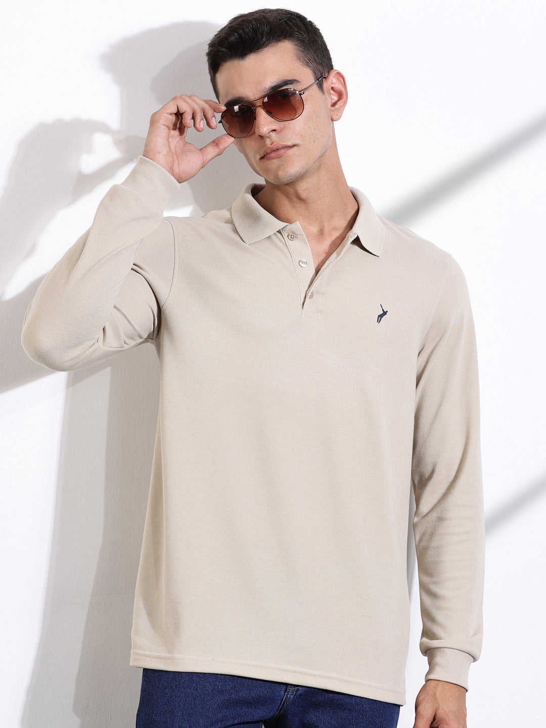 Thomas Scott Men Beige Solid Polo Collar T-shirt