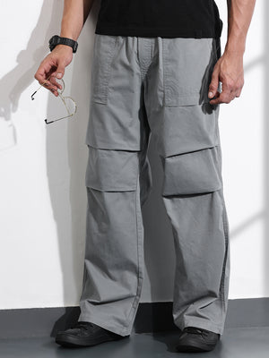 Thomas Scott Men Grey Cotton Mid-Rise Smart Cargo Trouser