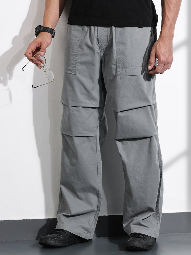 Thomas Scott Men Grey Cotton Mid-Rise Smart Cargo Trouser