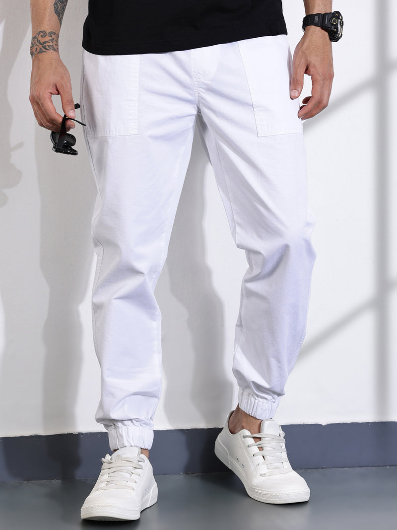 Thomas Scott Men White Classic Slim Fit Joggers Trouser