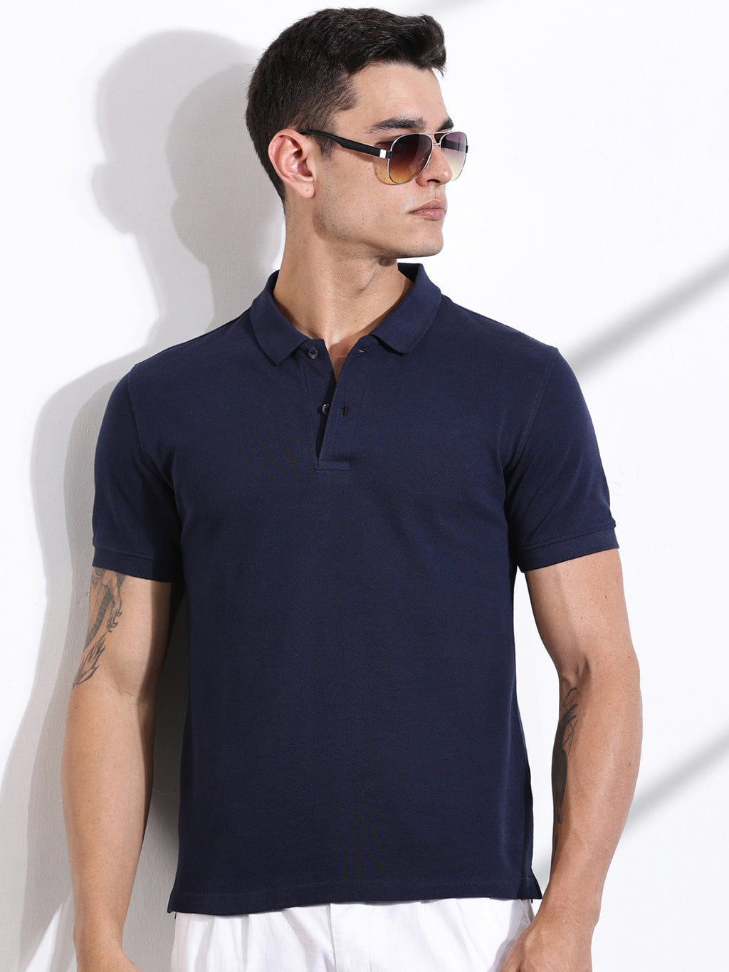 Thomas Scott Men Royal Blue Solid Polo Collar Cotton T-shirt