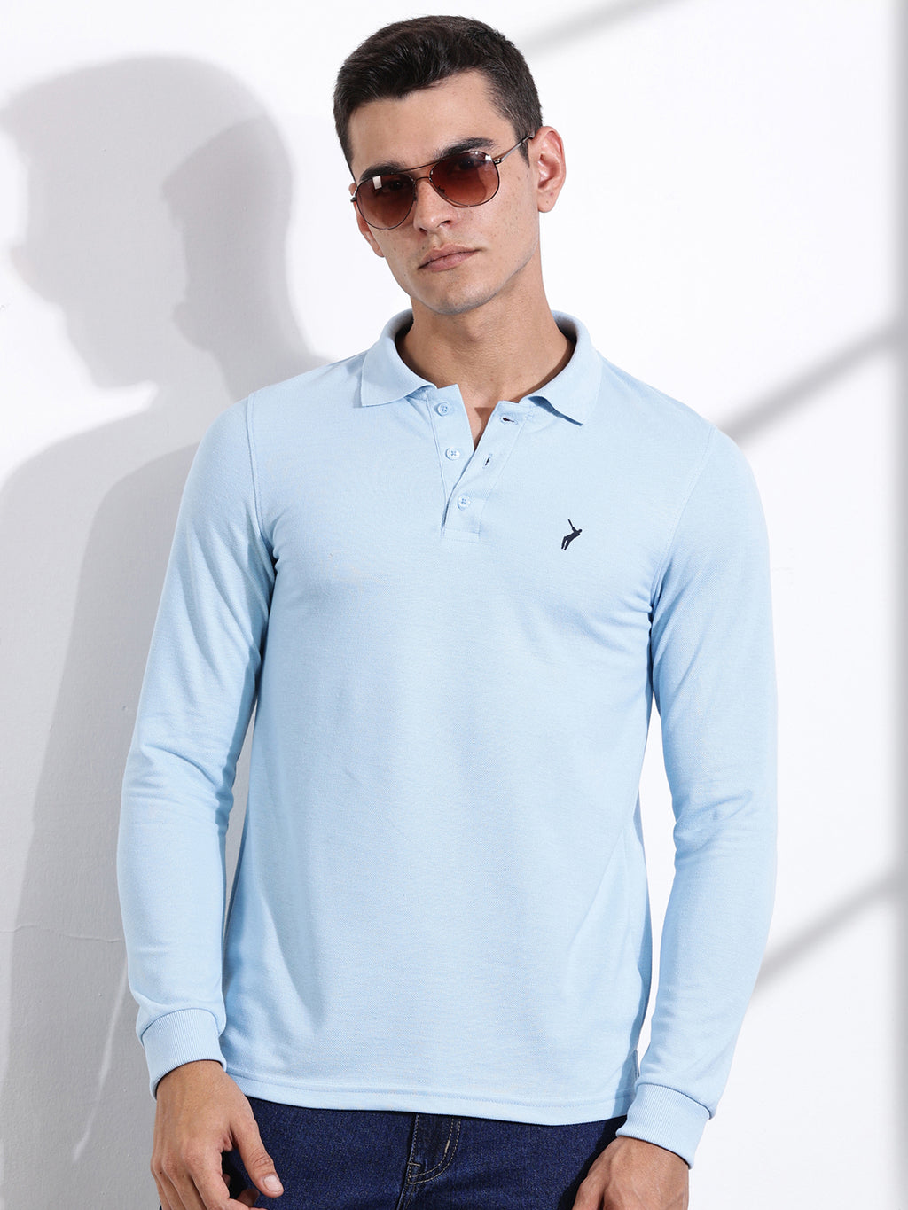 Thomas Scott Men Blue Solid Polo Collar T-shirt