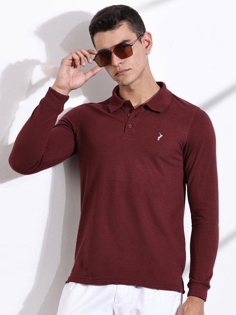 Thomas Scott Men Maroon Solid Polo Collar T-shirt
