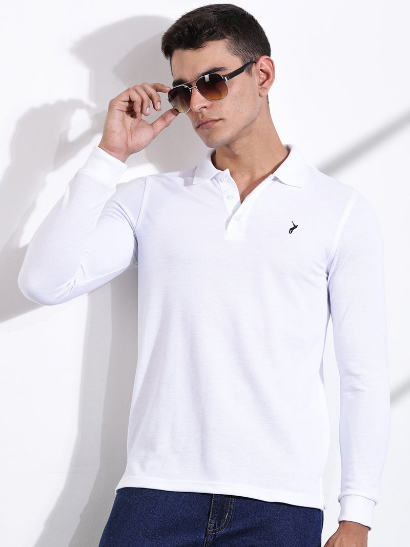 Thomas Scott Men White Solid Polo Collar T-shirt