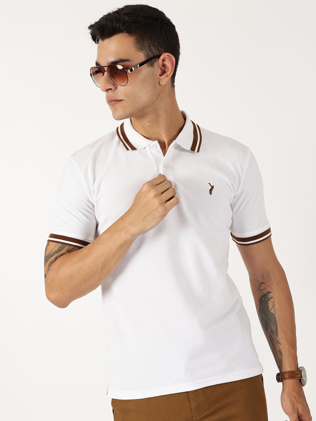 Thomas Scott Men White Solid Polo Collar Cotton T-shirt