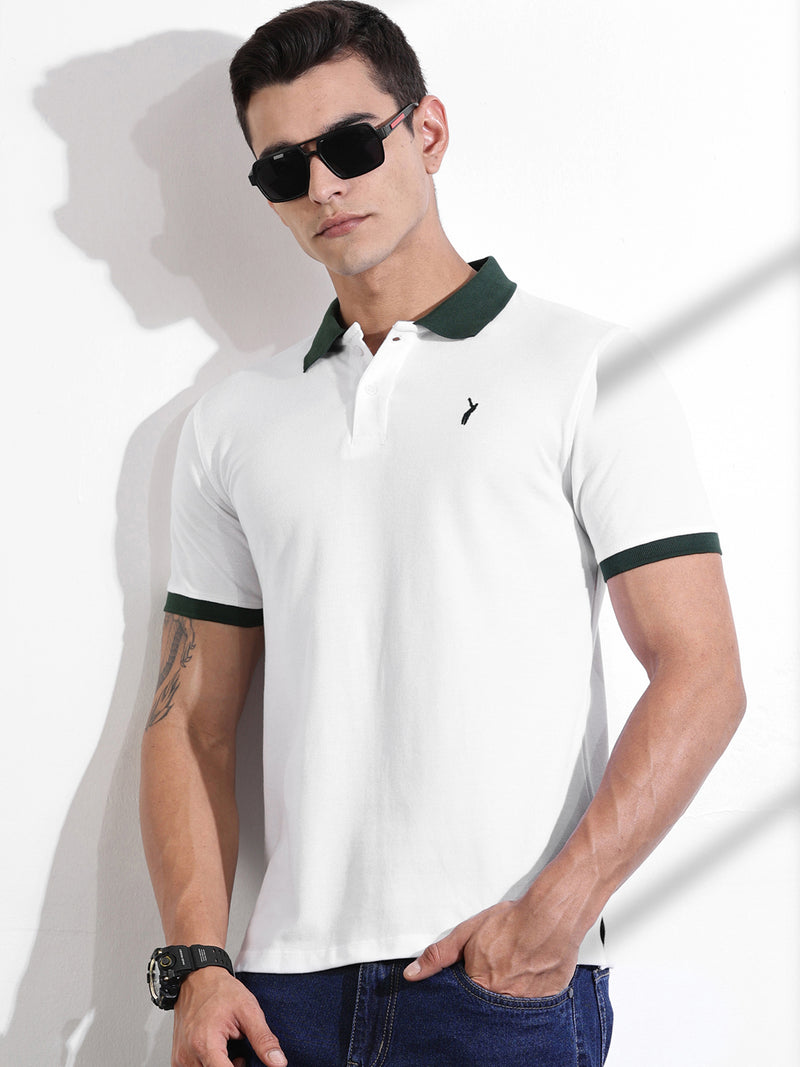 Thomas Scott Men White Polo Collar T-shirt