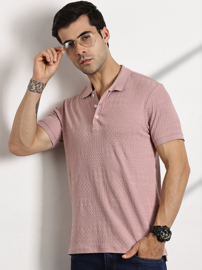 Thomas Scott Men Pink Polo Collar Pockets T-shirt
