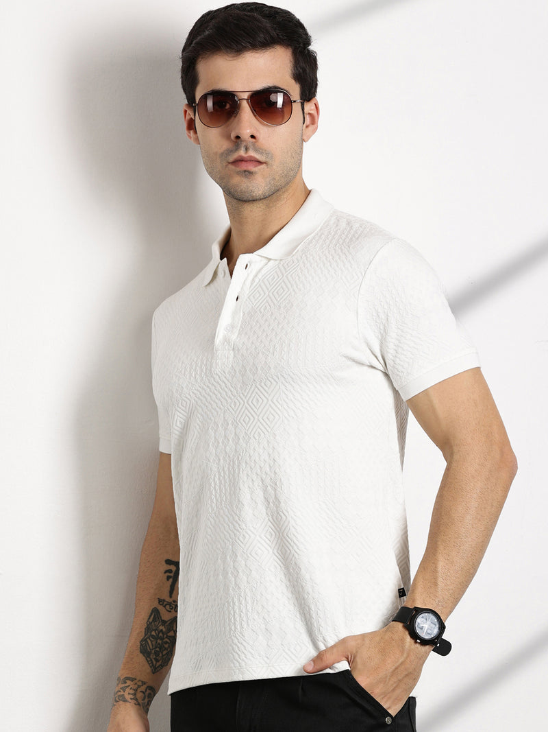 Thomas Scott Men White Polo Collar Pockets T-shirt