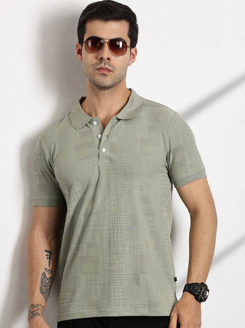 Thomas Scott Men Pista Textured Polo Collar Regular Fit T-shirt
