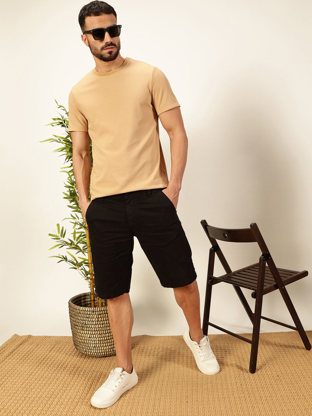 Khaki Anti Odour Solid Round Neck T-Shirt