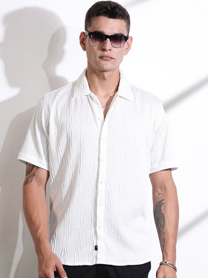 Thomas Scott Men White Oversized Textured Knitted Casual Shirt