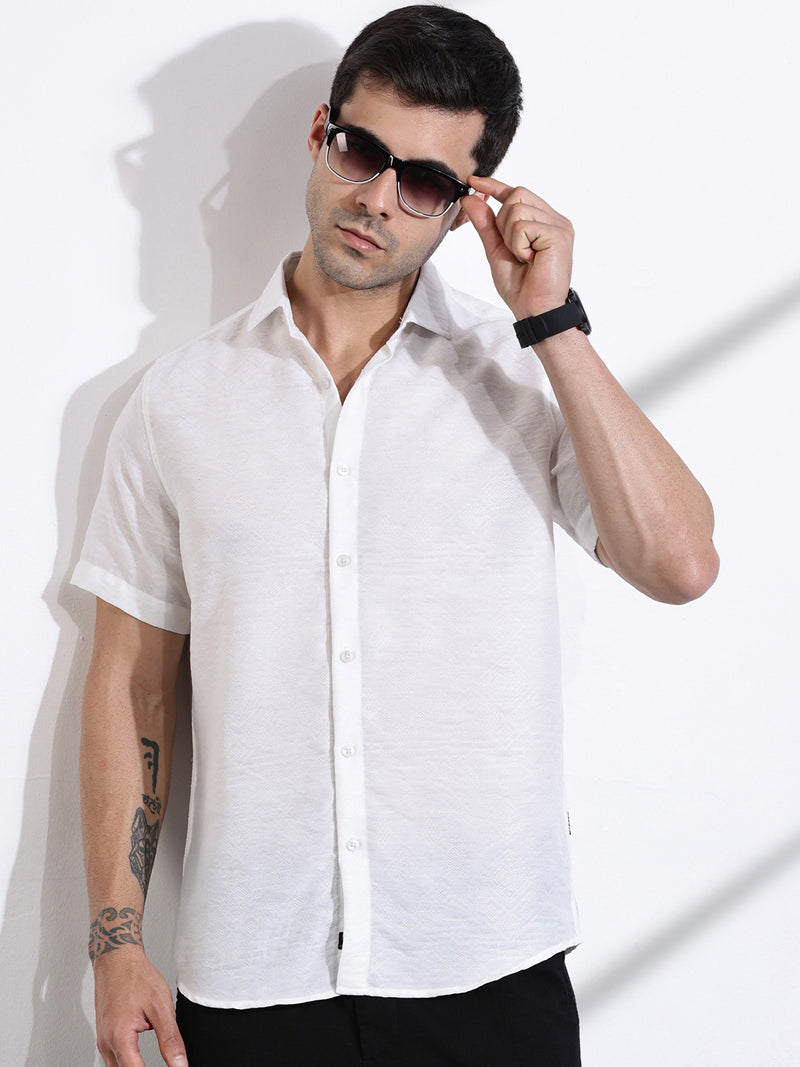 Thomas Scott Men White Slim Fit Geometric Print Casual Shirt