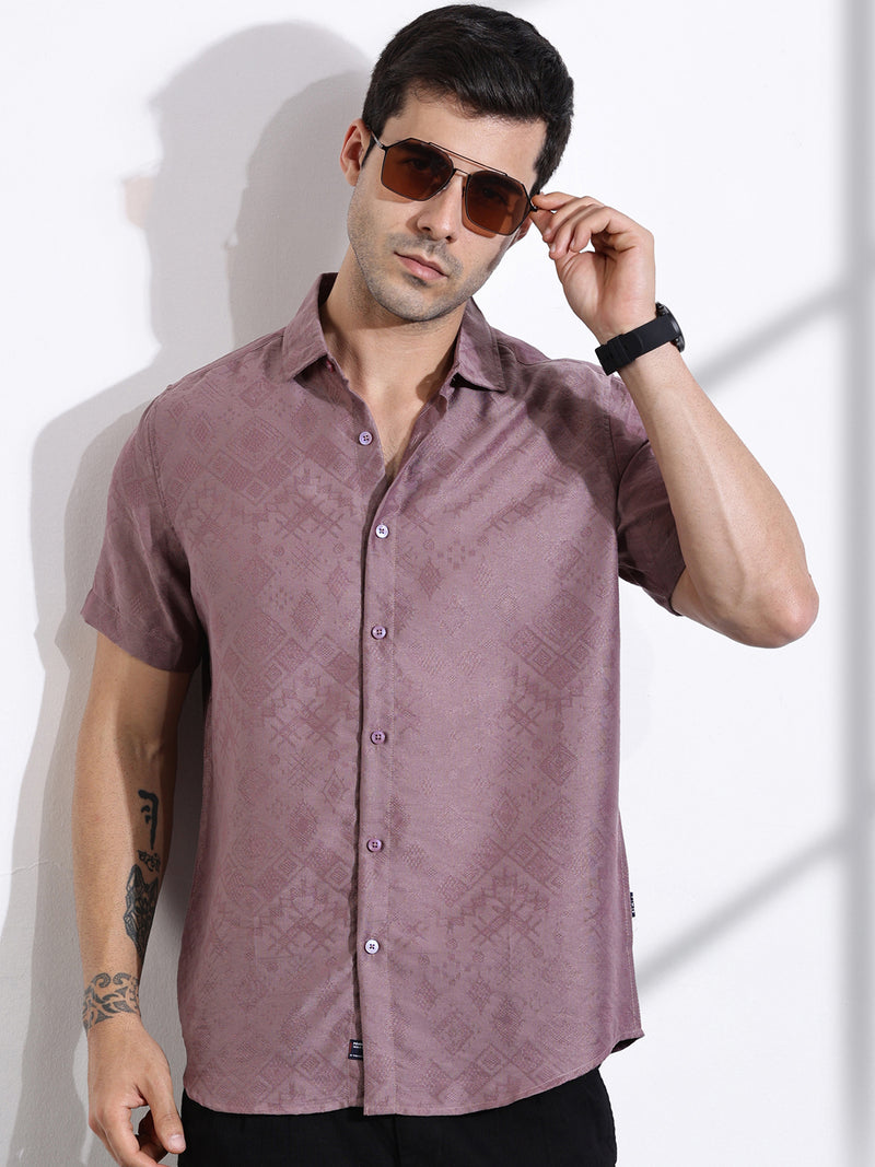 Thomas Scott Men Pink Slim Fit Geometric Print Casual Shirt