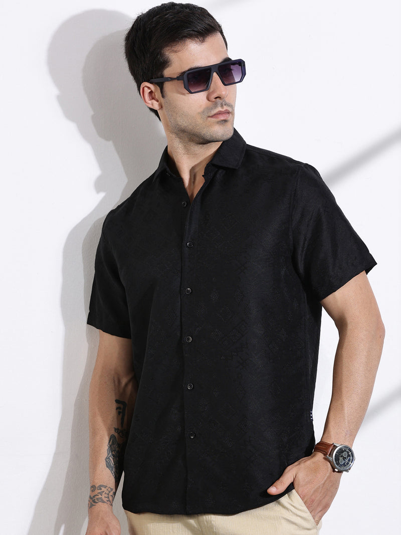 Thomas Scott Men Black Slim Fit Geometric Print Casual Shirt