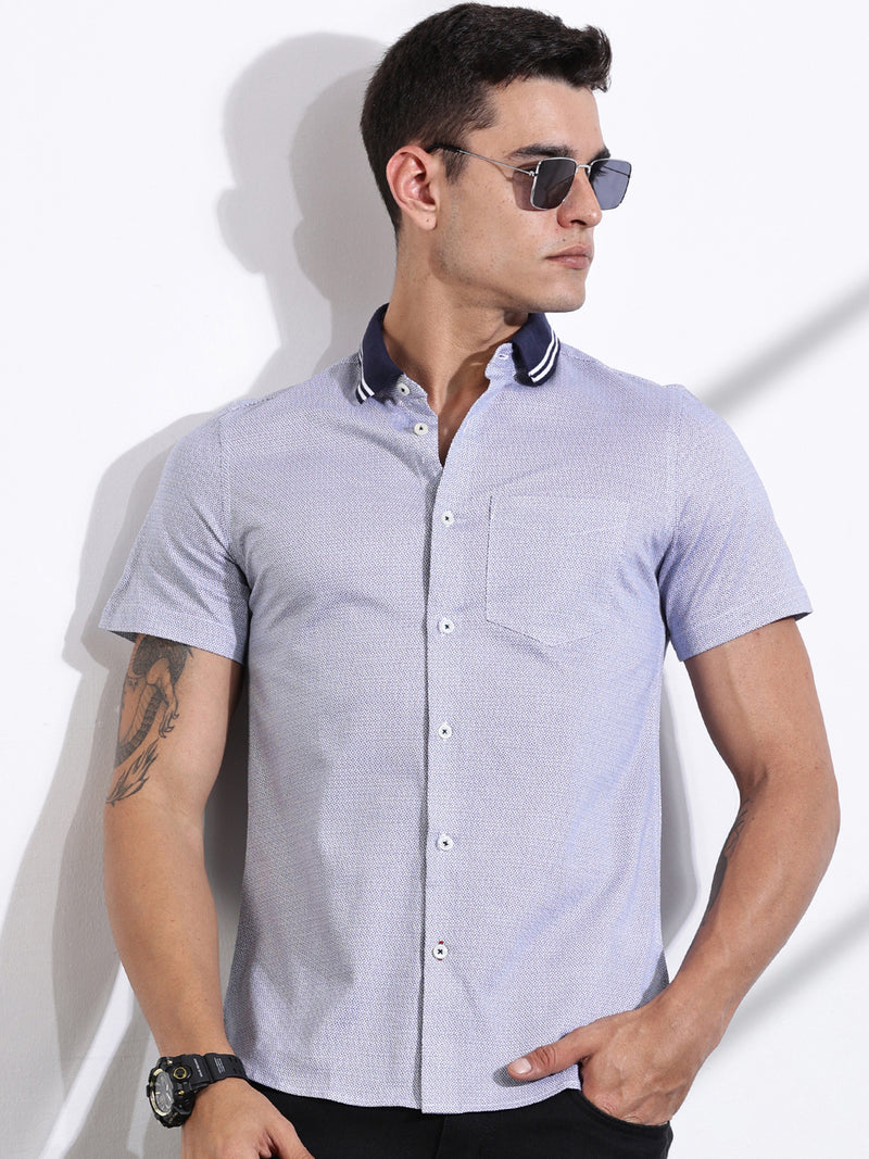 Thomas Scott Men LightNavy Slim Fit Micro Ditsy Printed Knit Shirt