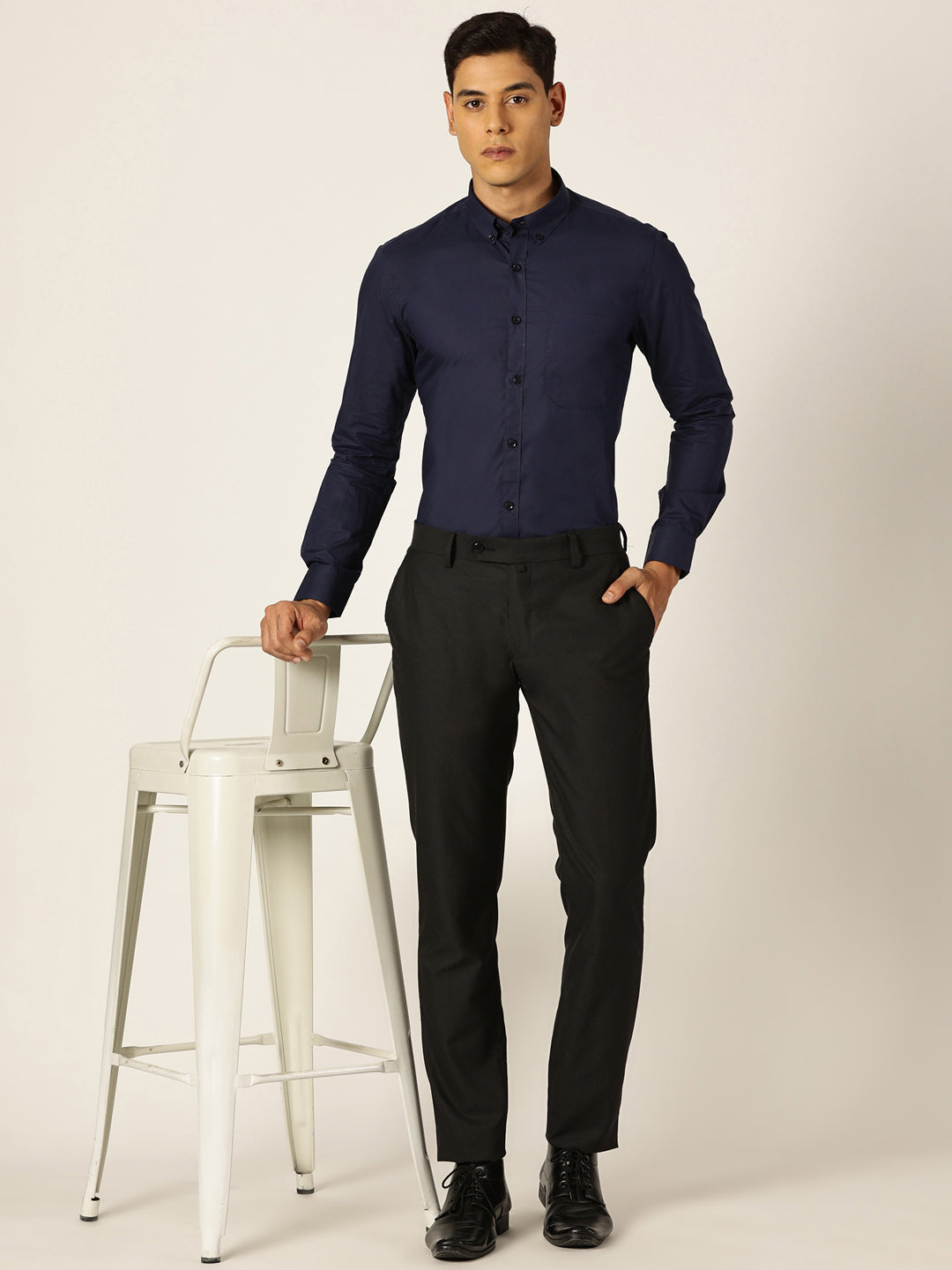 Thomas Scott Men NavyBlue Slim Fit Solid Cotton Formal Shirt