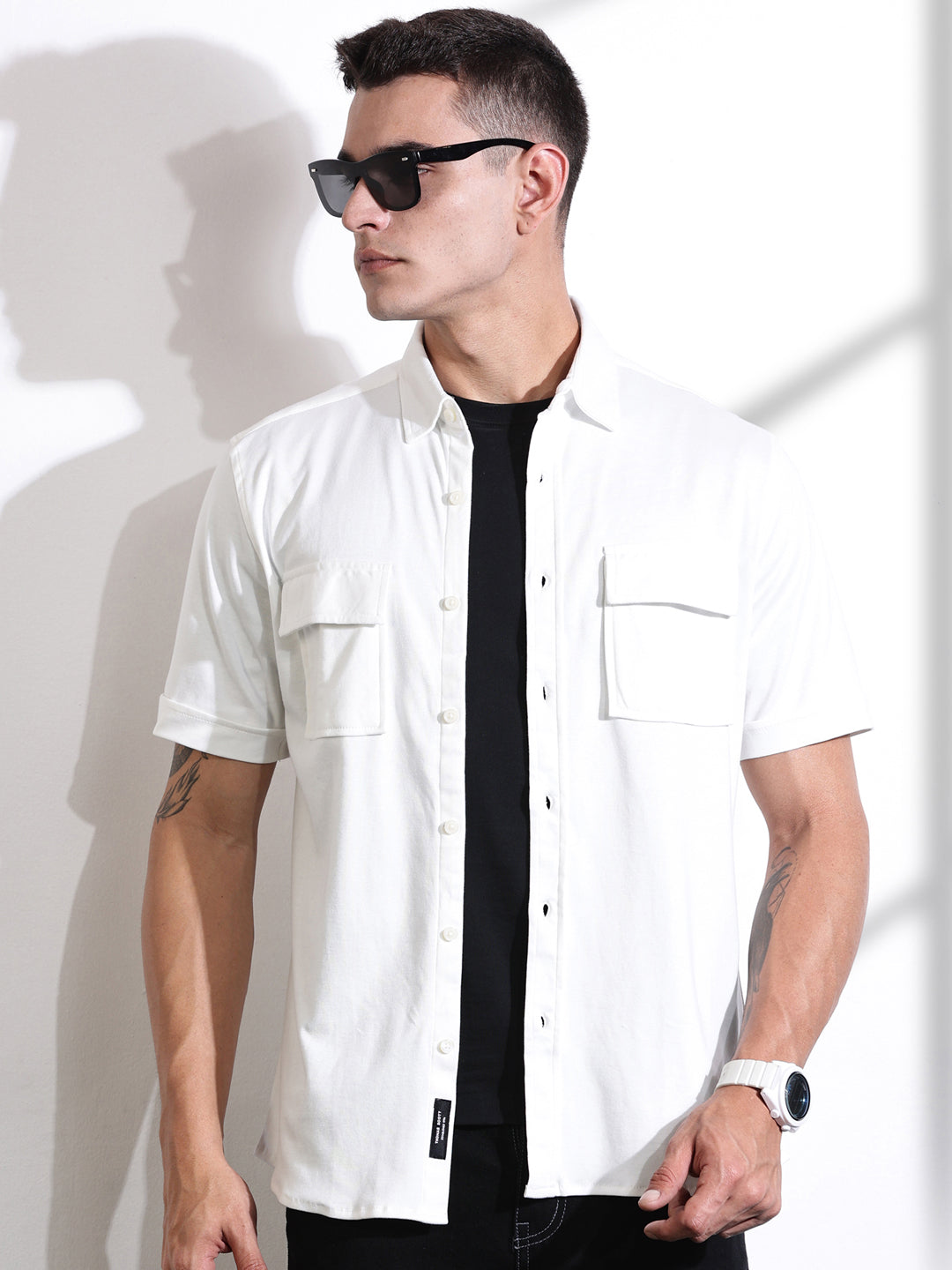 Thomas Scott Men White Slim Fit Solid Casual Shirt