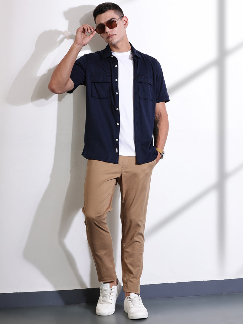 Thomas Scott Men Navy Slim Fit Solid Casual Shirt