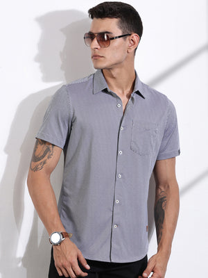 Thomas Scott Men Navy Slim Fit Micro Ditsy Printed Knitted Shirt