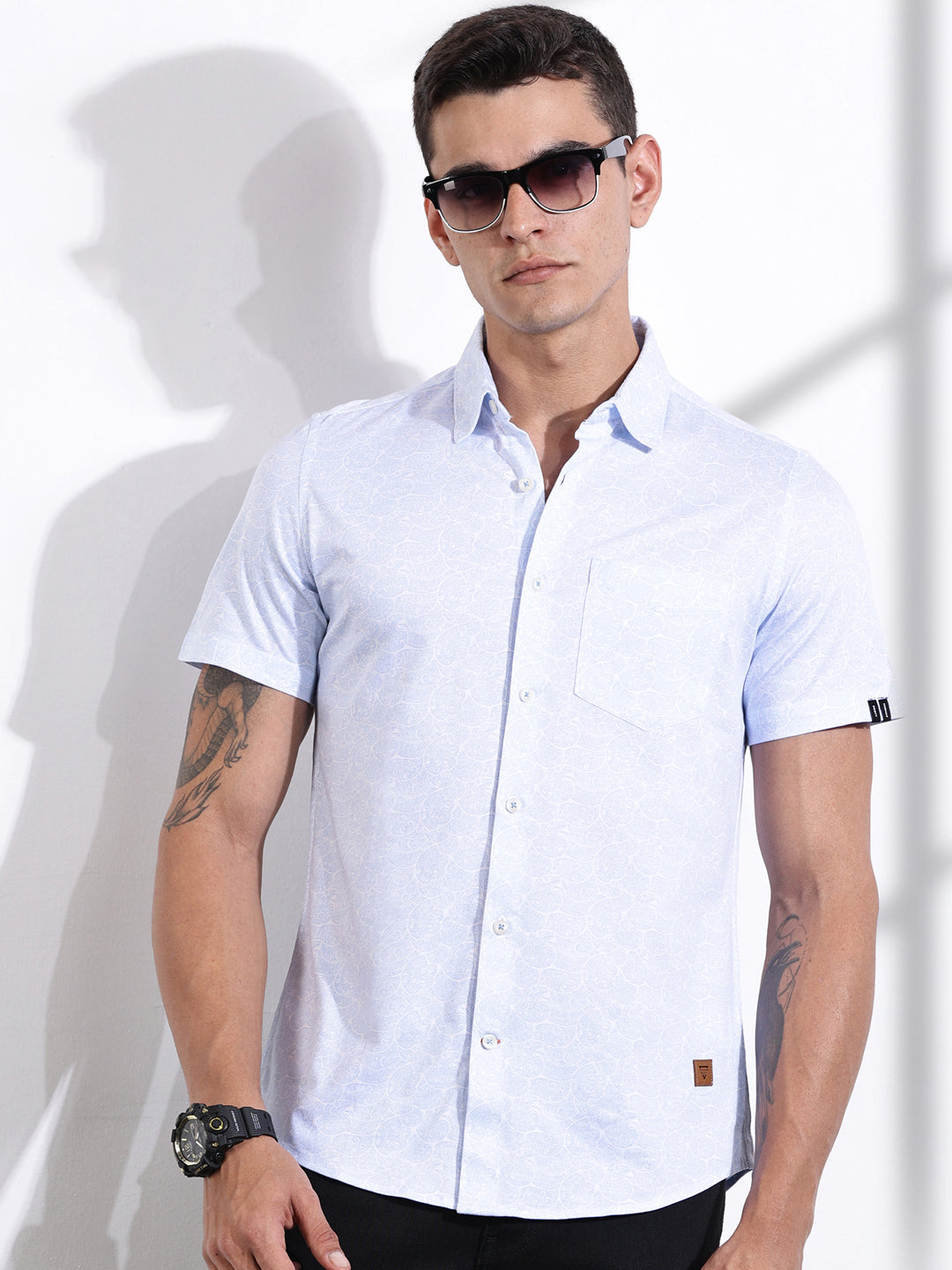 Thomas Scott Men LightBlue Slim Fit Ethnic Motifs Printed Casual Shirt