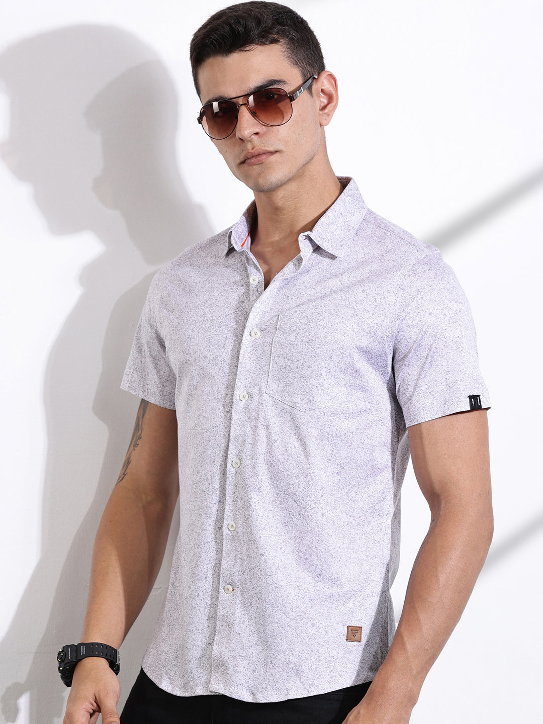 Thomas Scott Men Grey Slim Fit Abstract Printed Casual Shirt