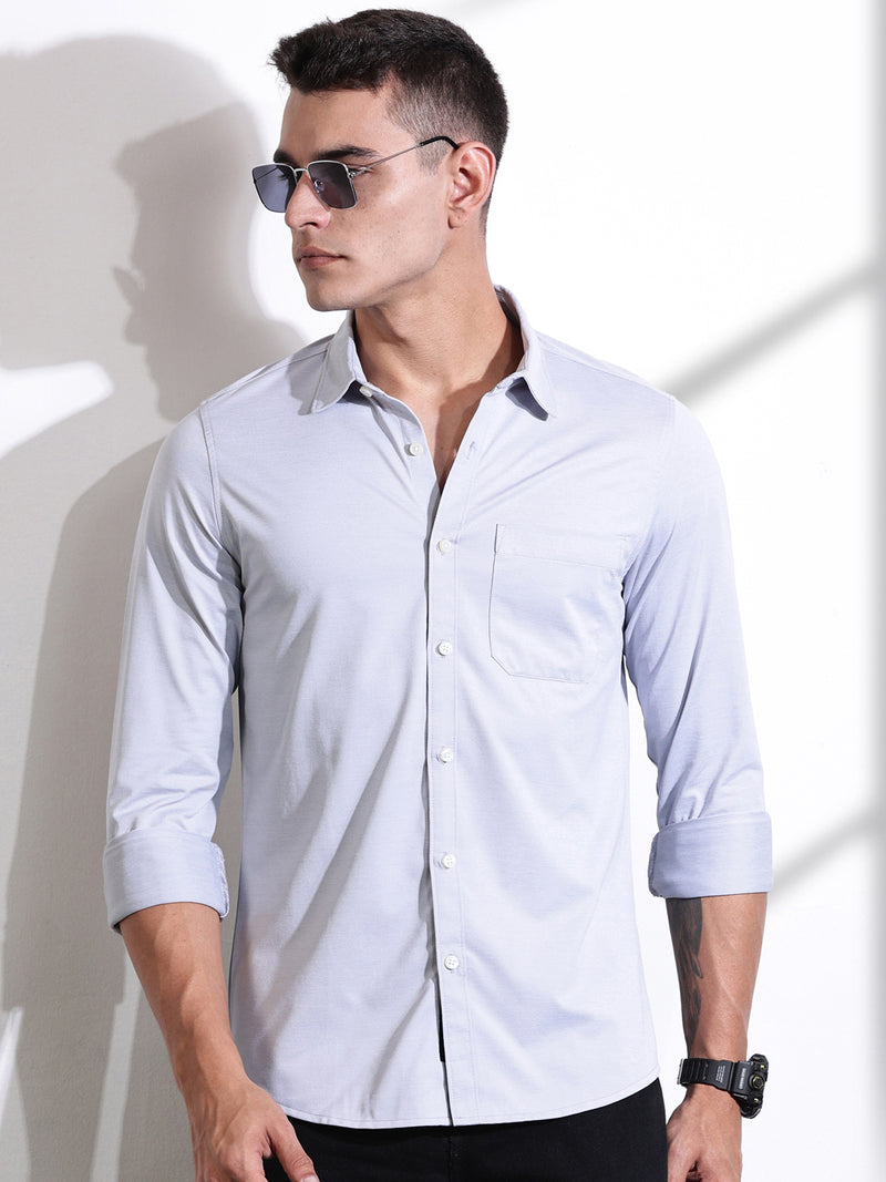 Thomas Scott Men LightGrey Slim Fit Solid Casual Shirt